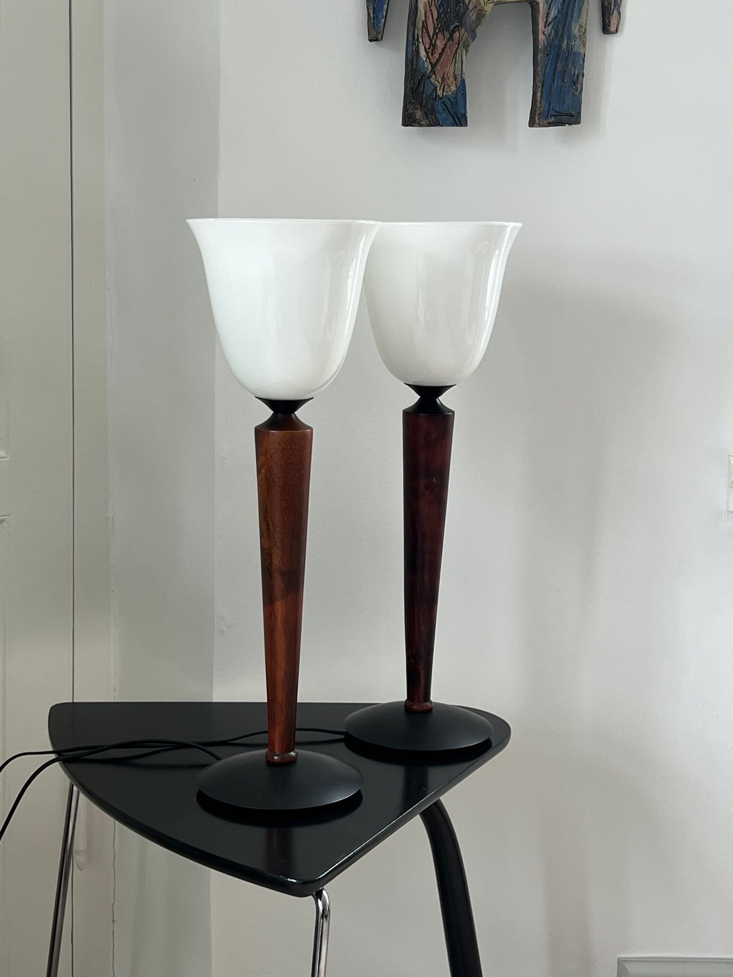 Wooden lampe with glass shade