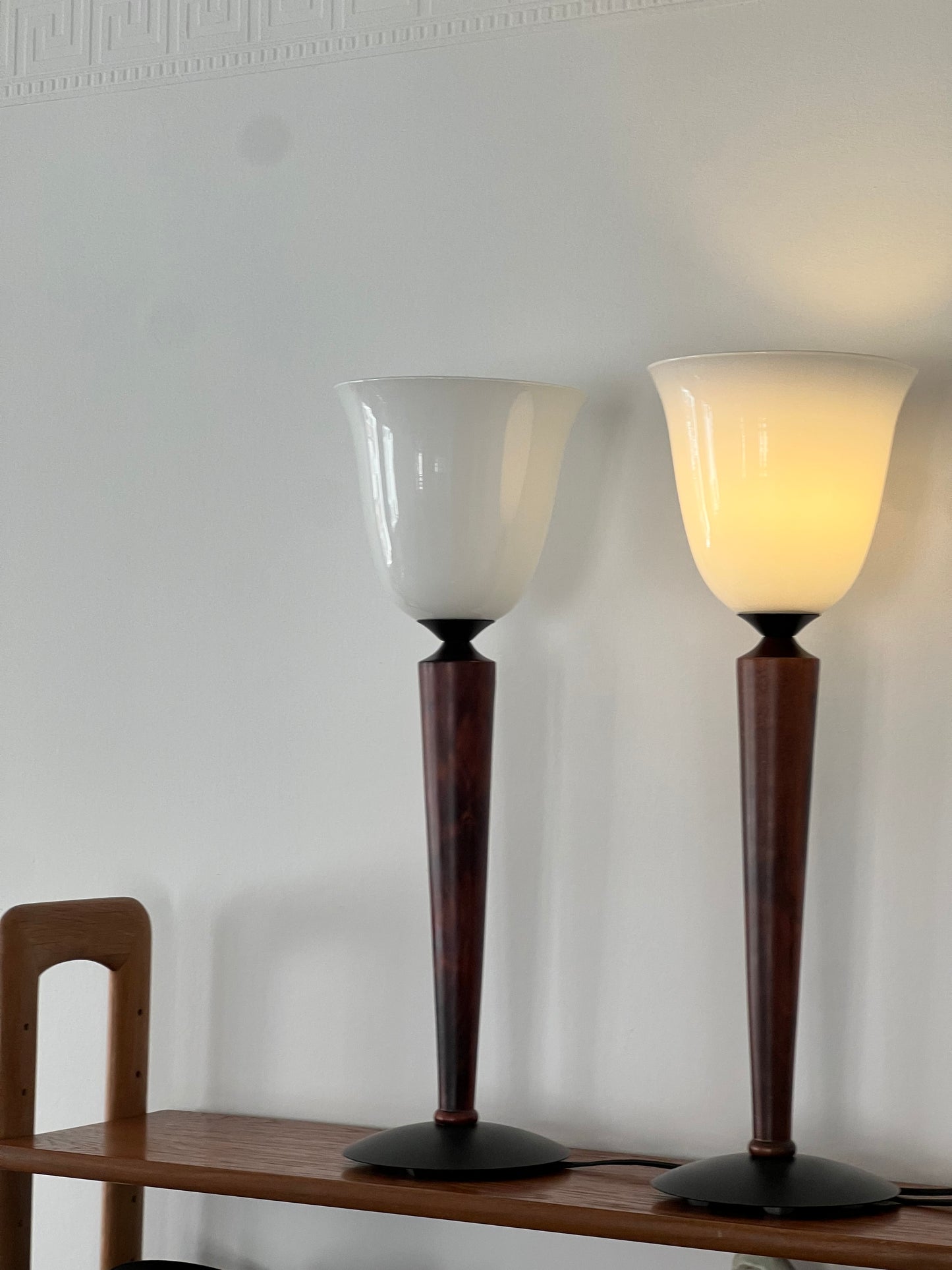 Wooden lampe with glass shade