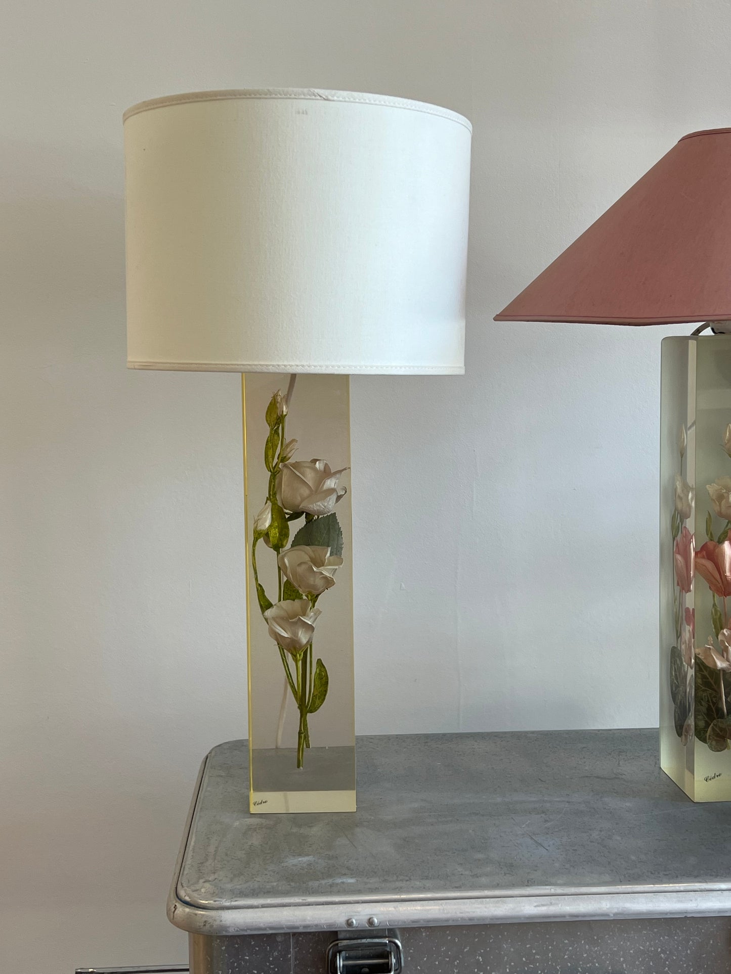 White floral table lamp
