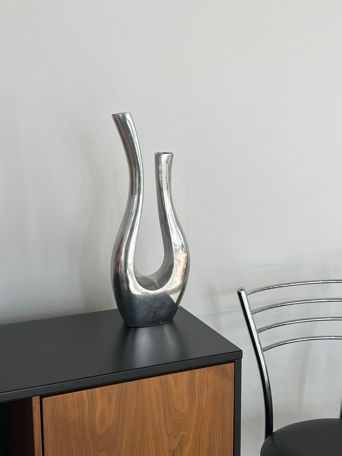 Sculptural Silver Metal Vase